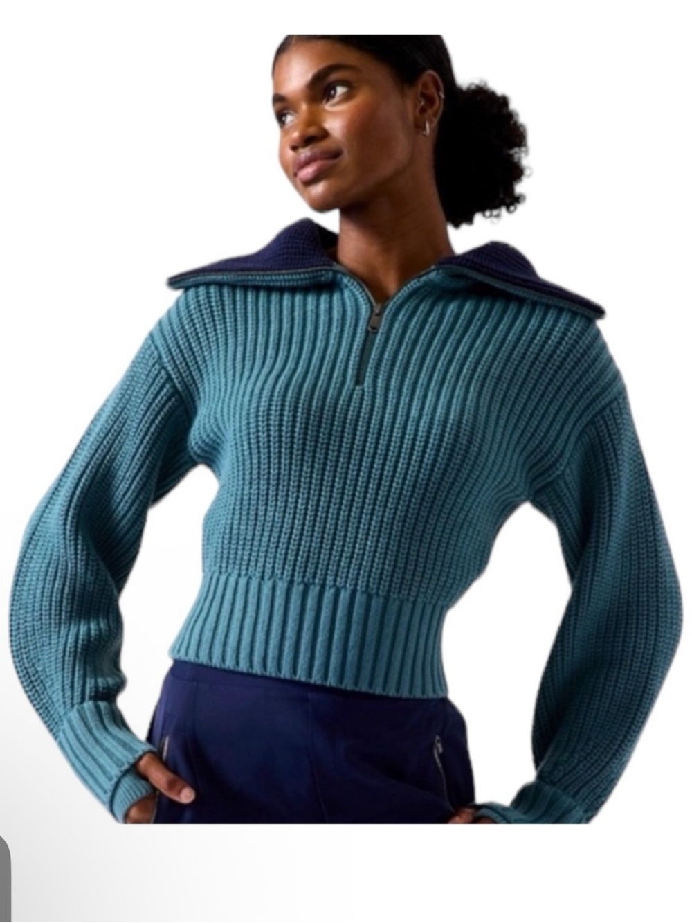 Athleta Alder Knit Quarter Zip Pullover Sweater size Medium